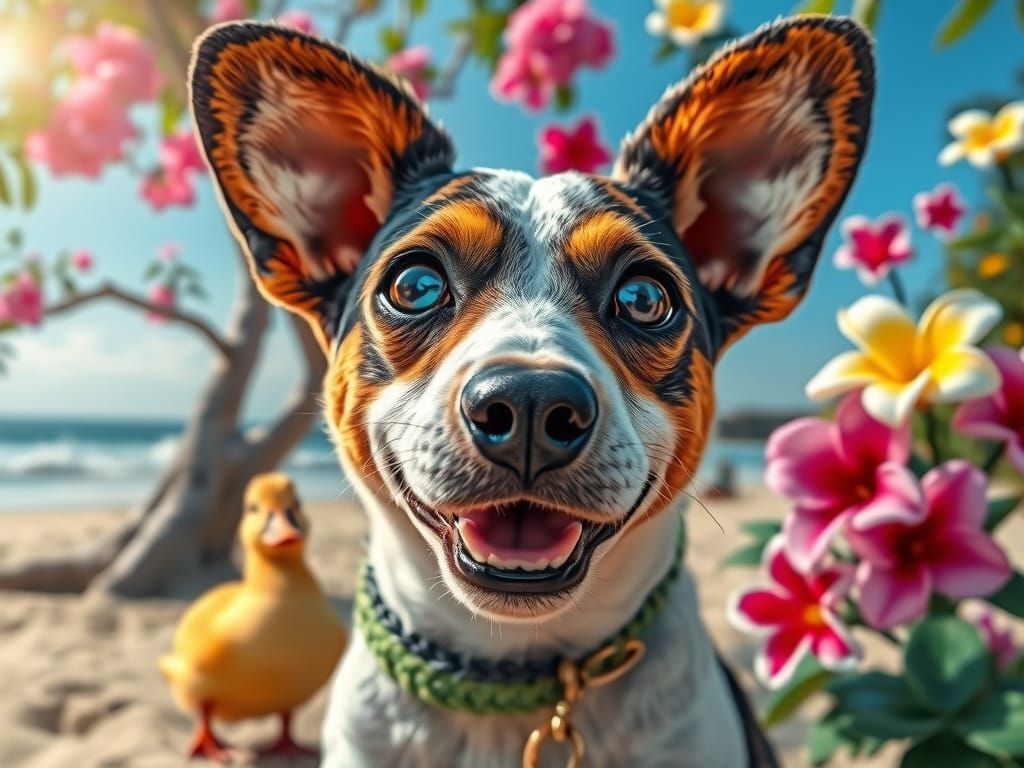 Vibrant Beach Fantasy with Smiling Jack Russell