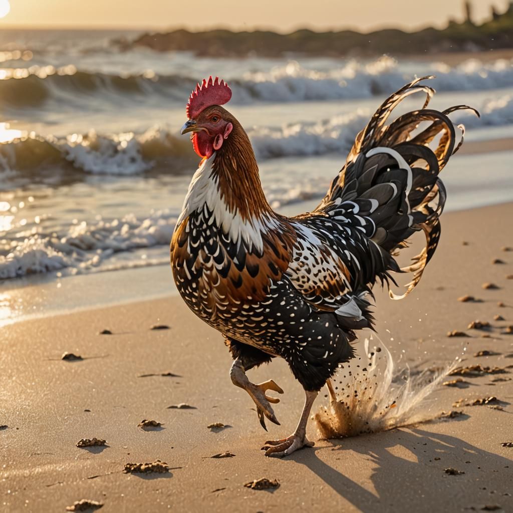 Speckled Hen's Beach Run: Pop Art Digital Illustration