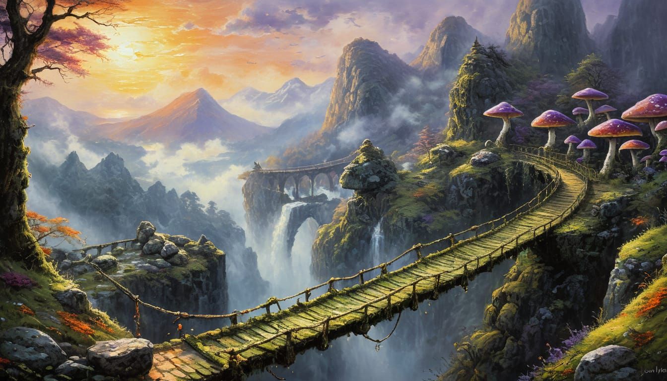 Mystical Moss Bridge in Vibrant Colors