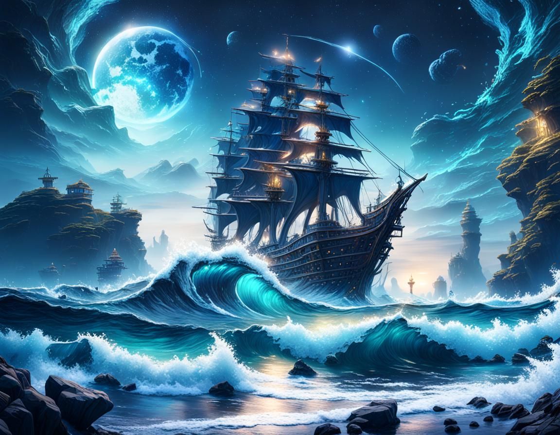 Ocean and Galaxy at Midnight: Fantasy Concept Art