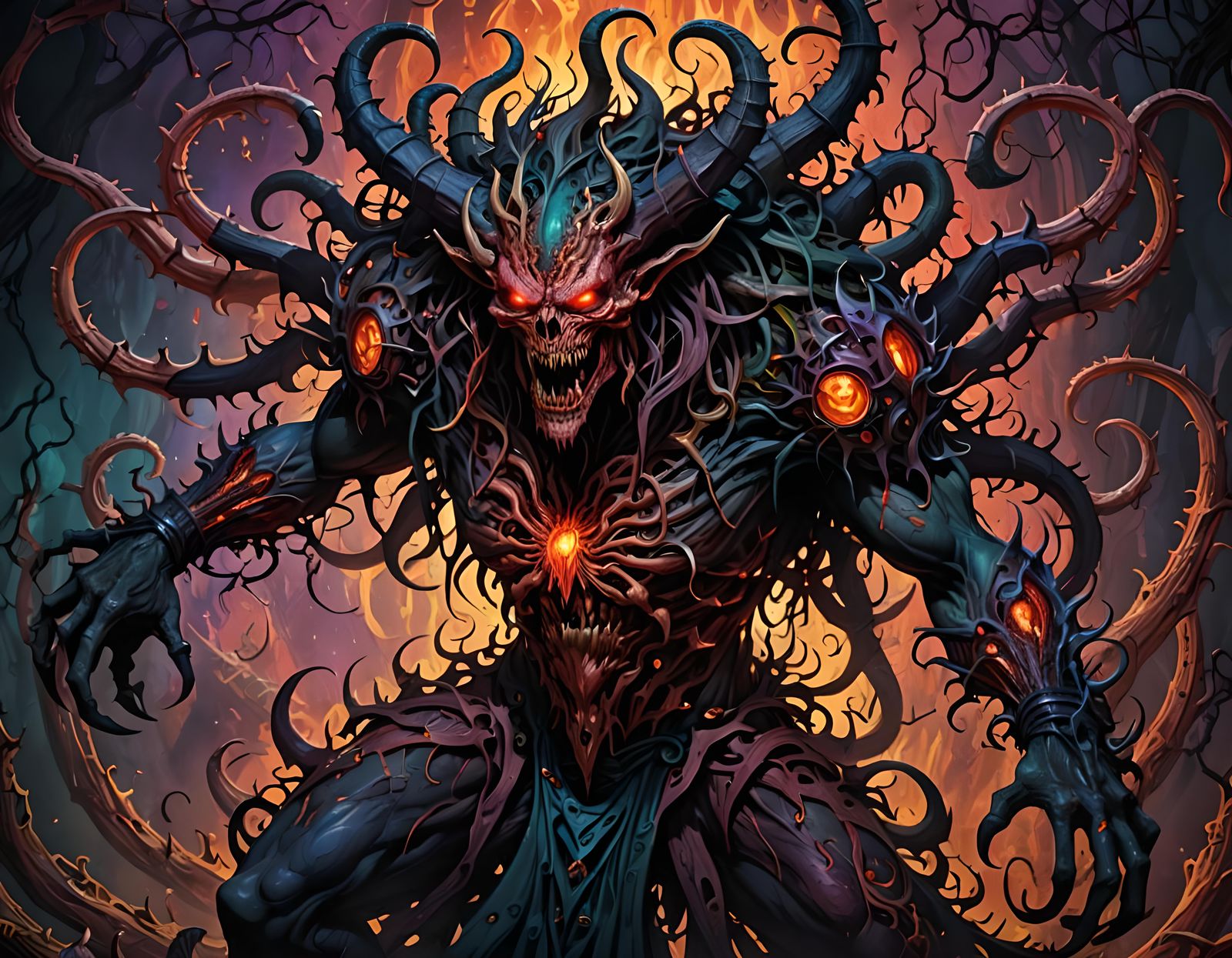 Psychedelic Horror: Eldritch Demon with Many Arms