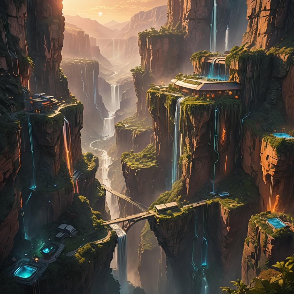 Futuristic City Hovering Over Lush Valley