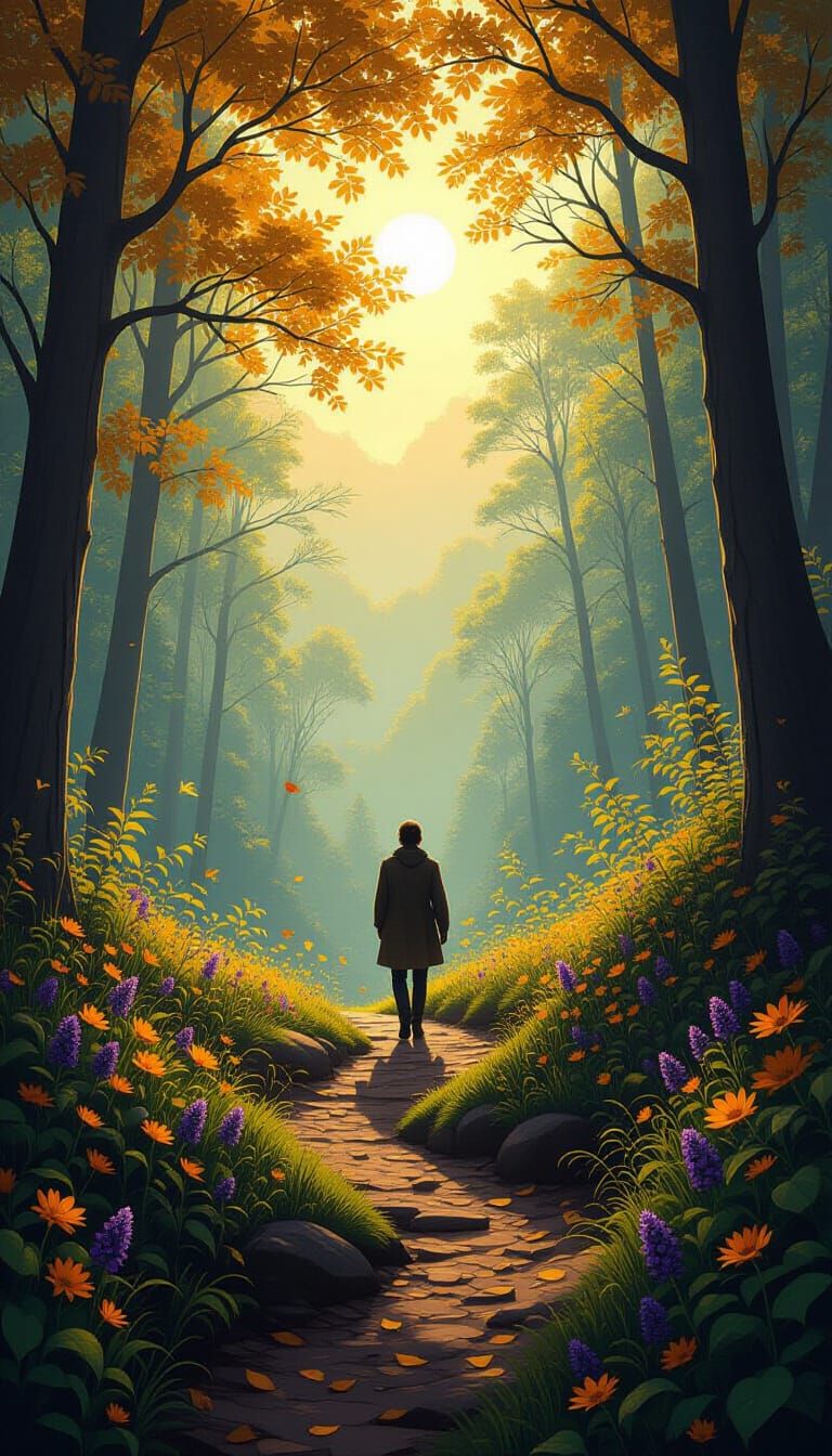 Fantasy Forest Path in Hyperdetailed Artwork