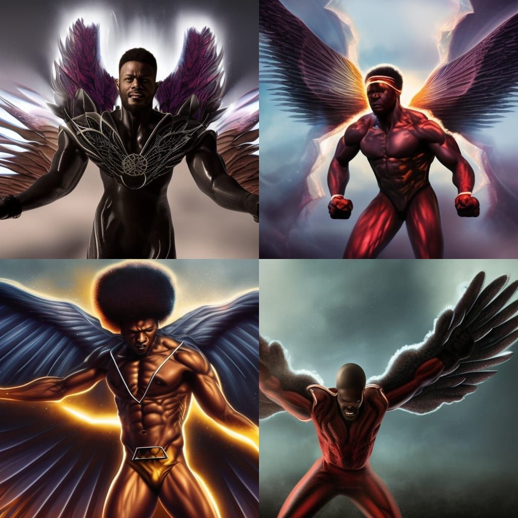 Archangel-Winged Man with Afro in Detailed Matte Painting