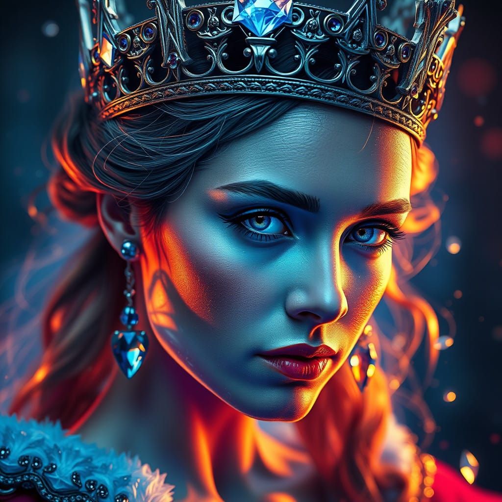 Ethereal Crystal Queen Under Vibrant Blue Light