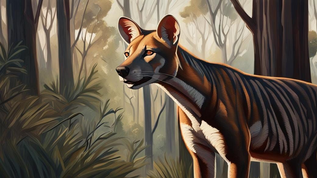 Tasmanian Tiger in Hyperrealistic Australian Bush Scene