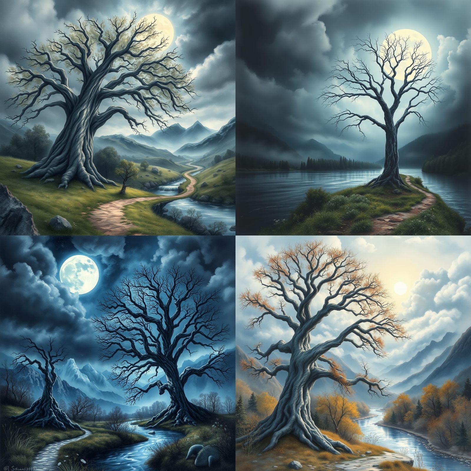 Dramatic Storm Clouds with Moonlight in Watercolor Style