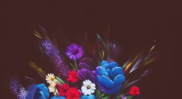 Blue Flowers in Gouache and Graffiti Style