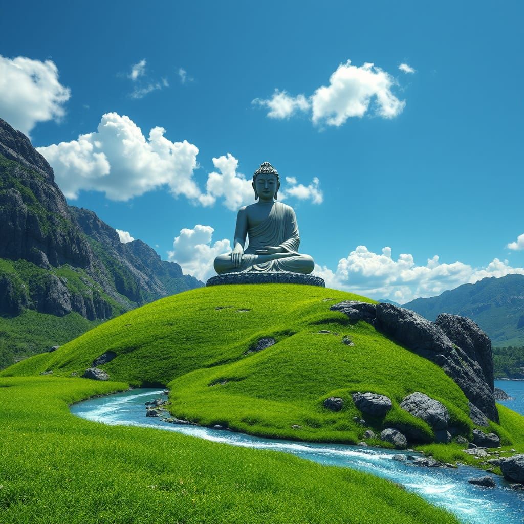Majestic Buddha in Serene Landscape