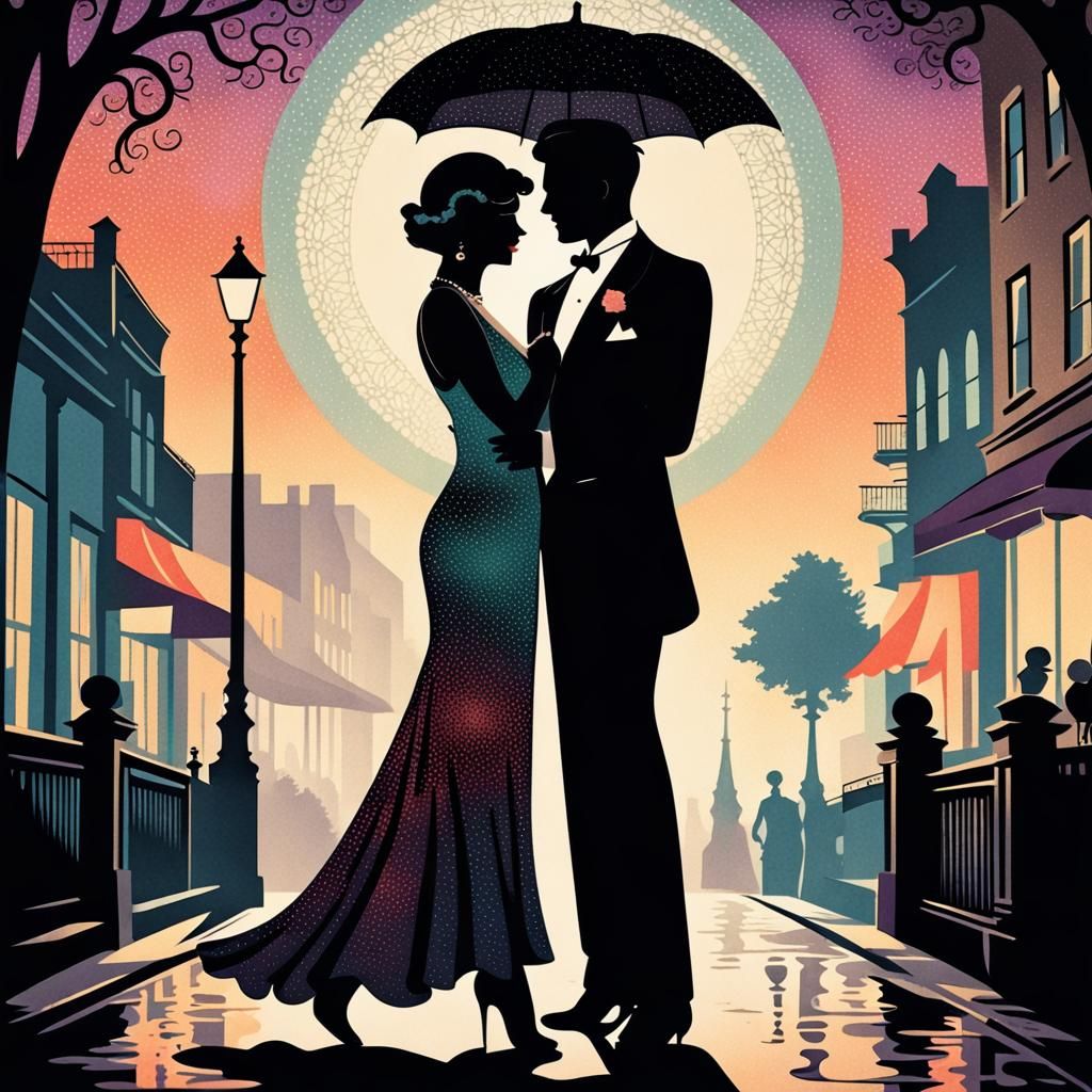 1920s Couple's Night Out: Retro Stipple Art