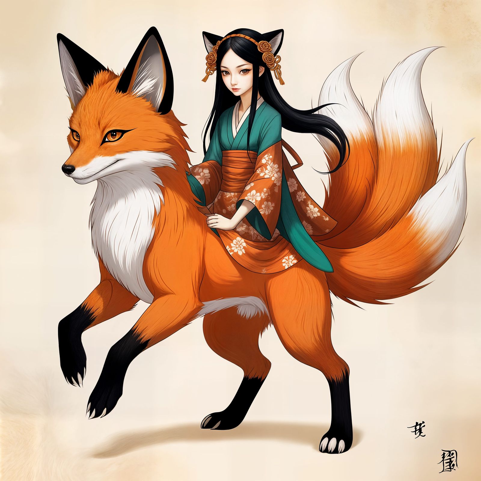 Wise Kitsune Fox Spirit in Japanese Folklore