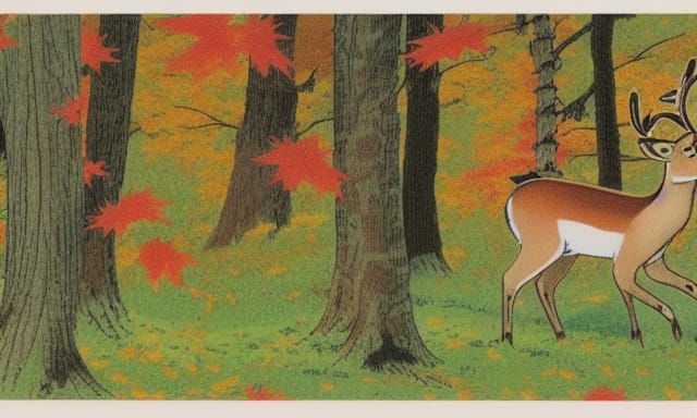 Deer in Maple Forest: Manga Art Trading Card