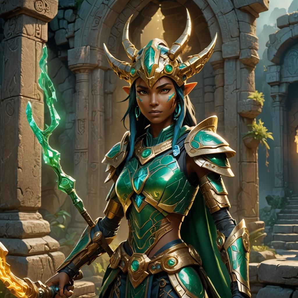 Neera, Wild Mage in Mystical Ruins: Fantasy Art