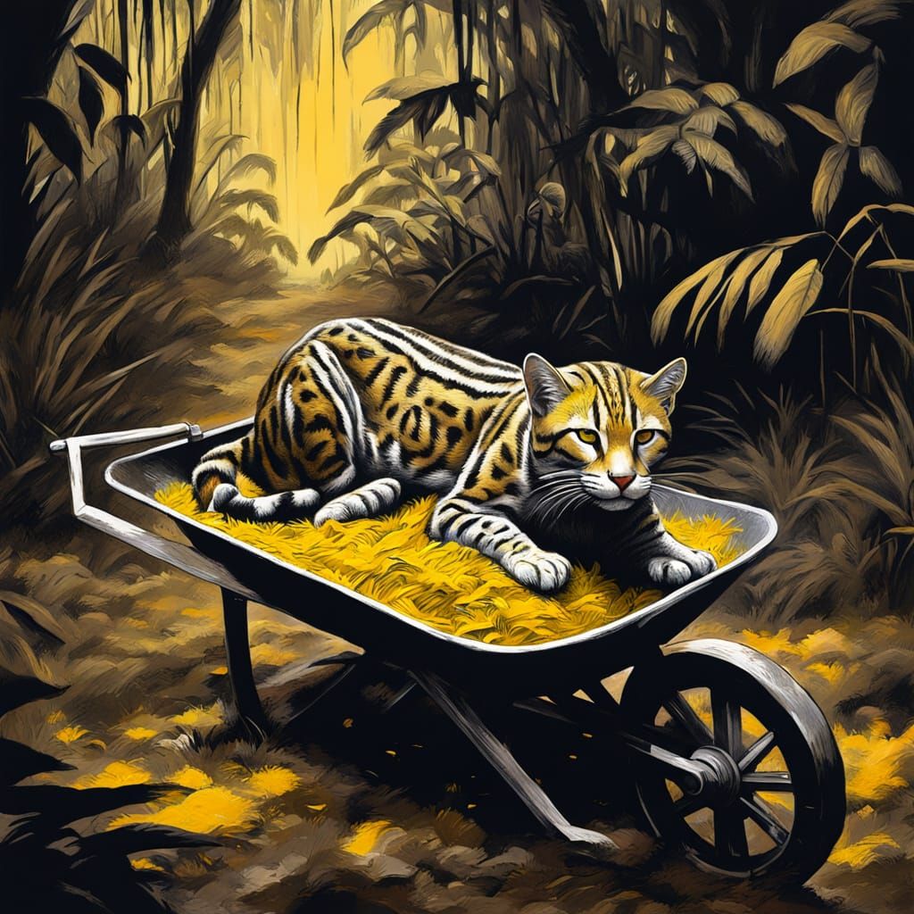 Ocelot in Wheelbarrow: Noir Speed Painting