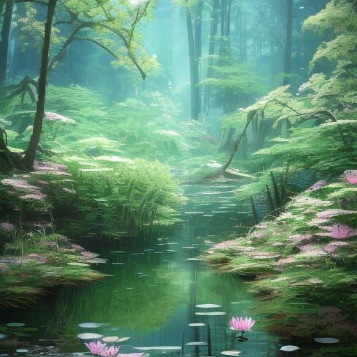 Enchanted Forest Pond Scene