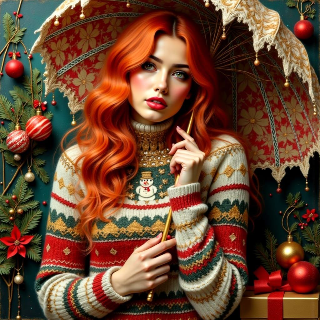 Woman in Ugly Christmas Sweater in Cabaret Scene