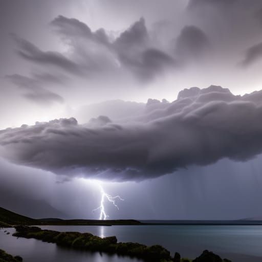 Dramatic Storm over Fjord Landscape in Twilight