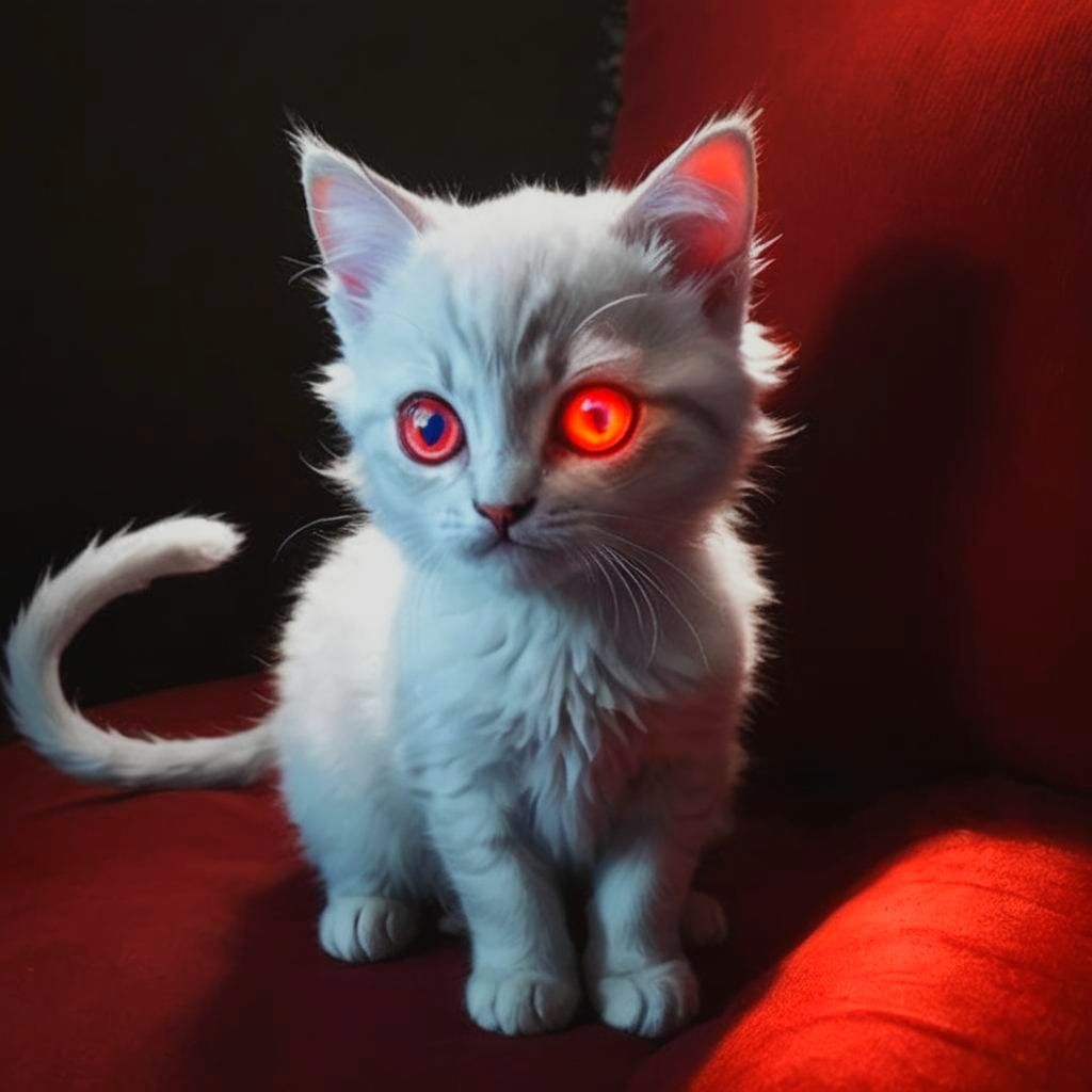 Cute Kitten with Sinister Red Eyes