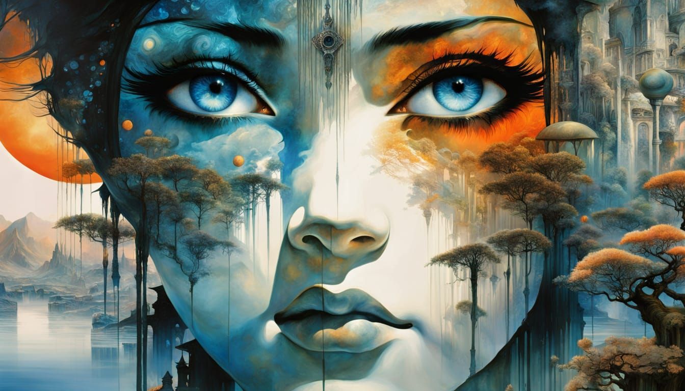 Surreal Digital Art: Man Gazes at Cosmic Sun