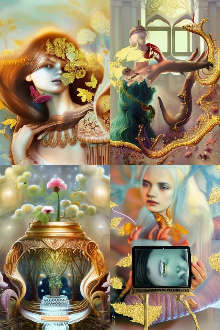 Magical Teenage Girl with Gold Leaf Filigree