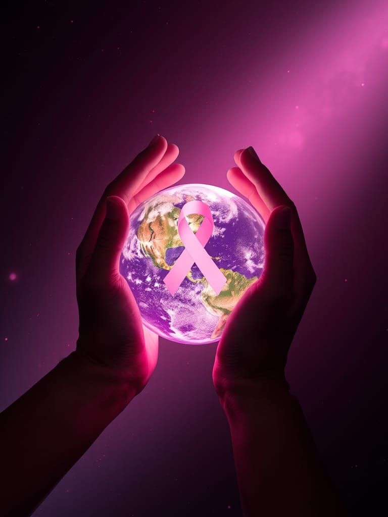 Hands Hold Pink Earth Symbolizing Breast Cancer