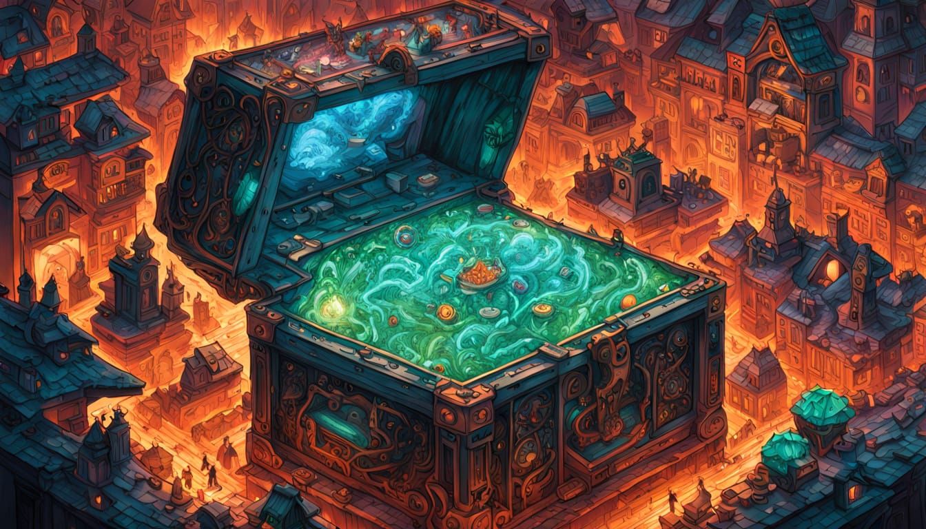 Glowing Treasure Chest Overflowing Miniature Worlds