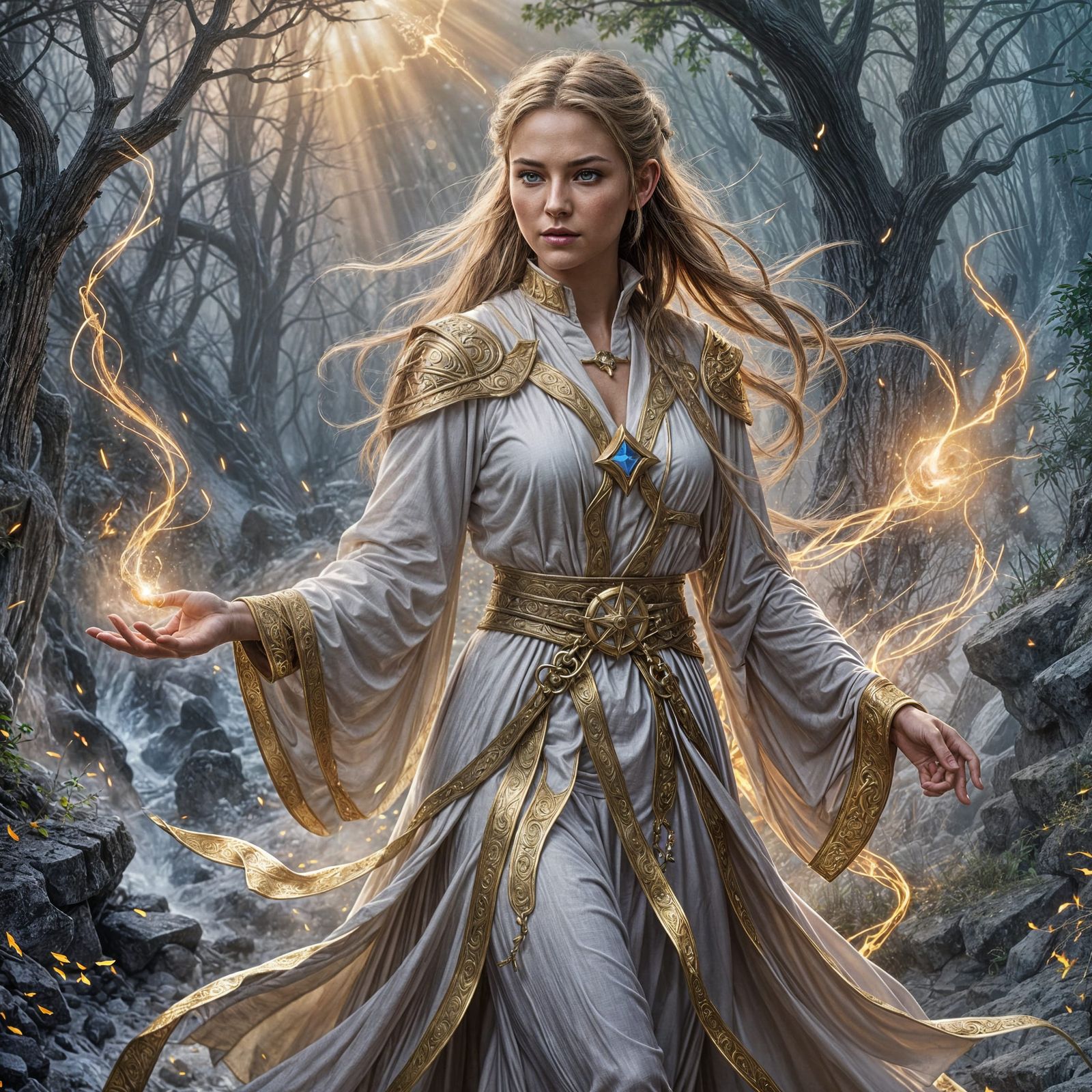 Ethereal Half-Elf Warlock Casting a Spell