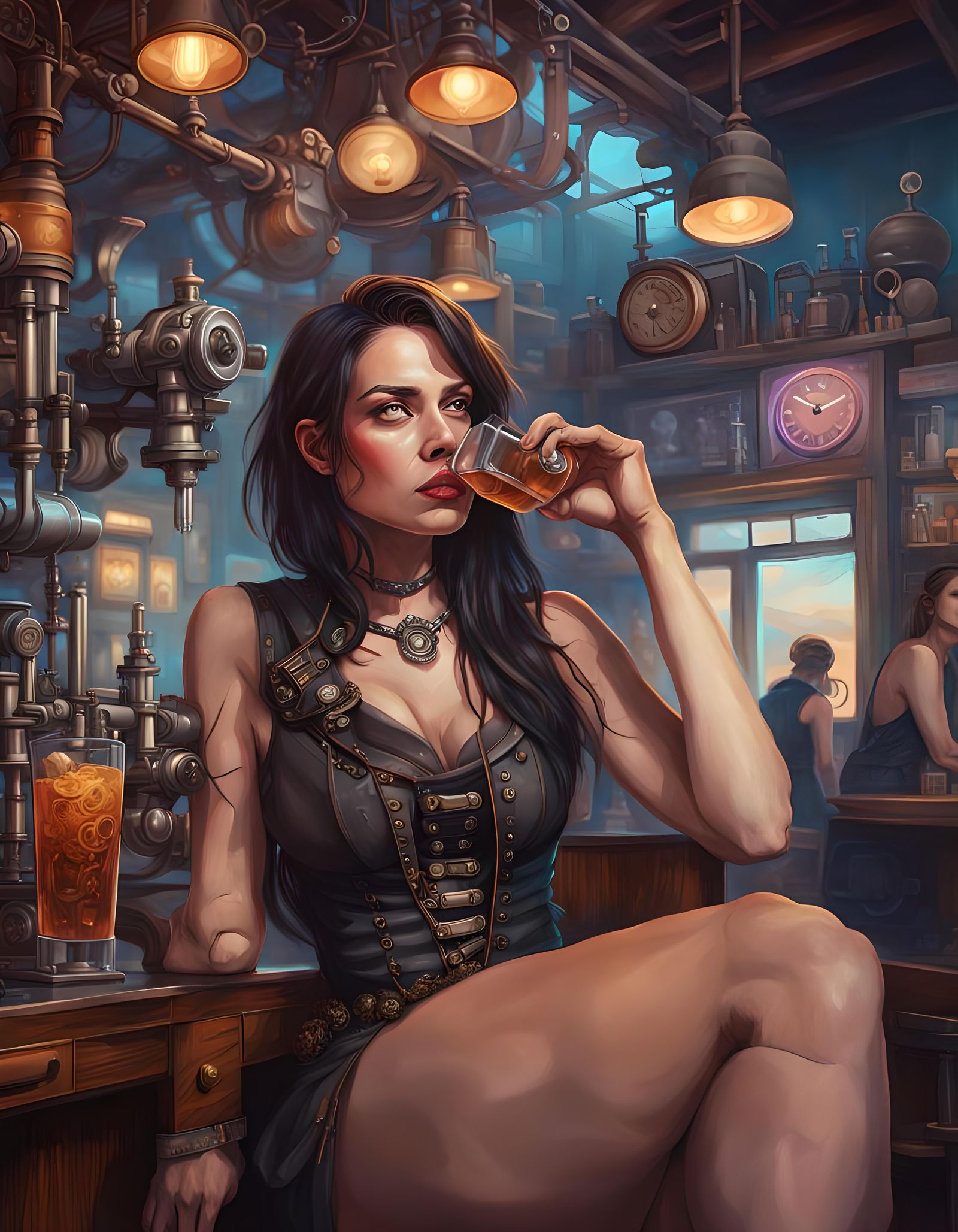 Steampunk Bar Scene in Desert Ghost Town