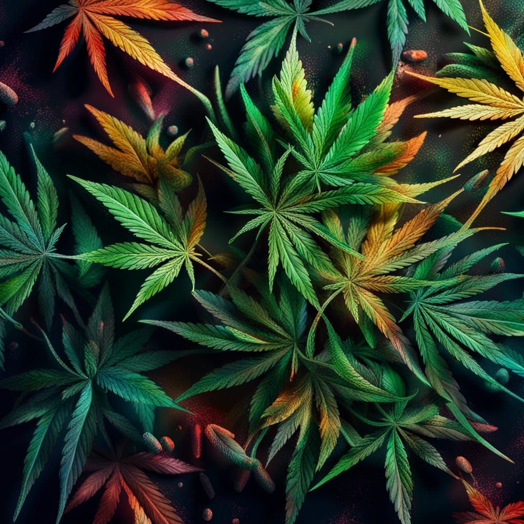 Hyperrealistic Cannabis Leaves Splash Art