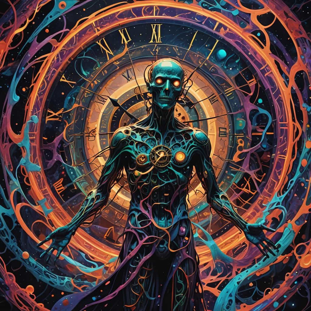 Surreal Cosmic Horror in a Neon Mixed Media Style