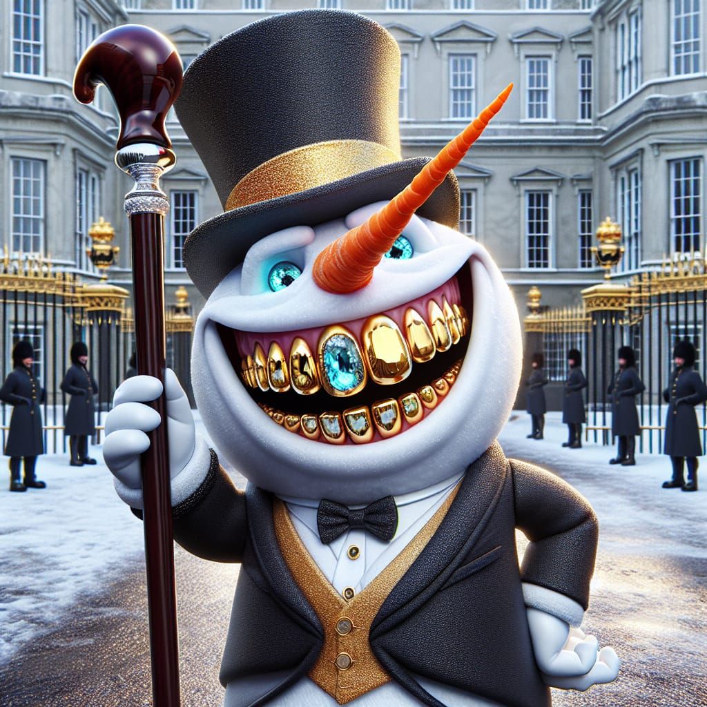 Hyperrealistic Snowman in Grand Palace Attire