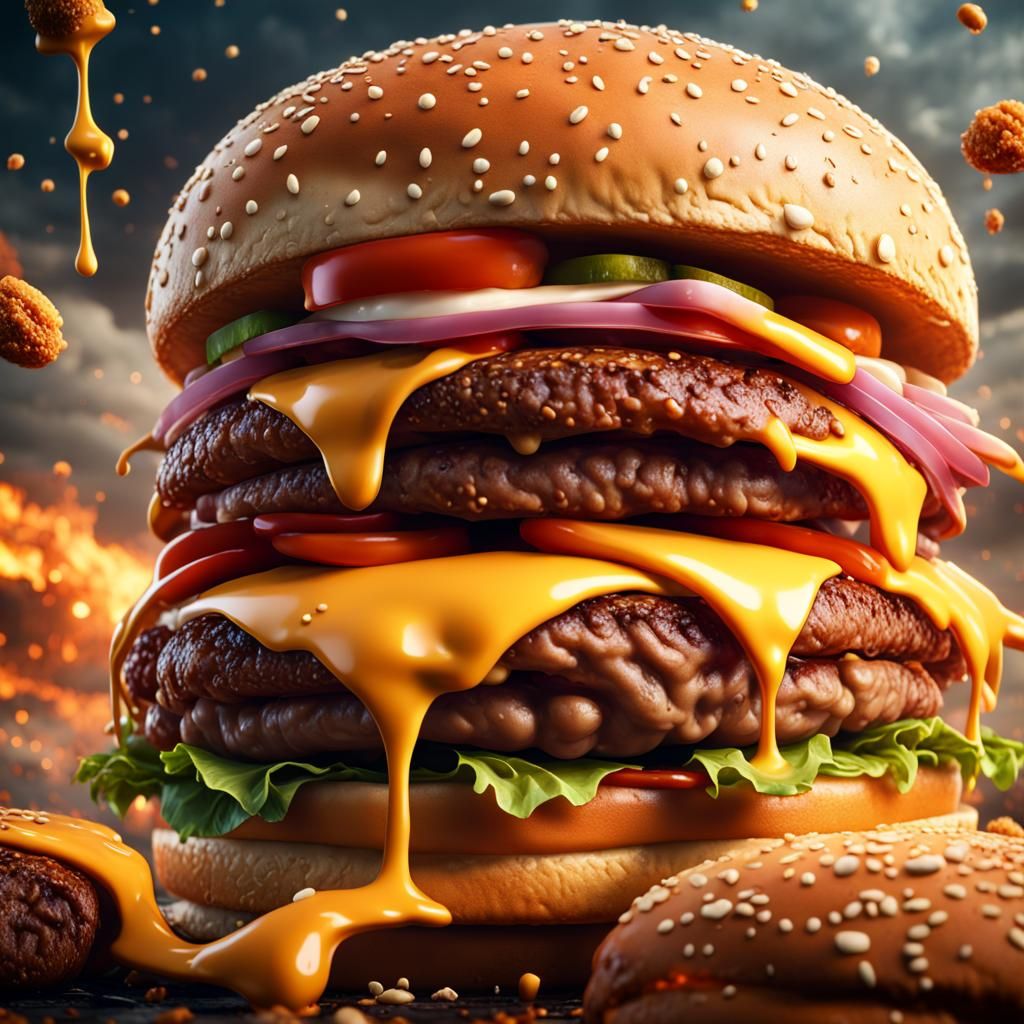 Epic Burger Bite: Detailed Matte Painting