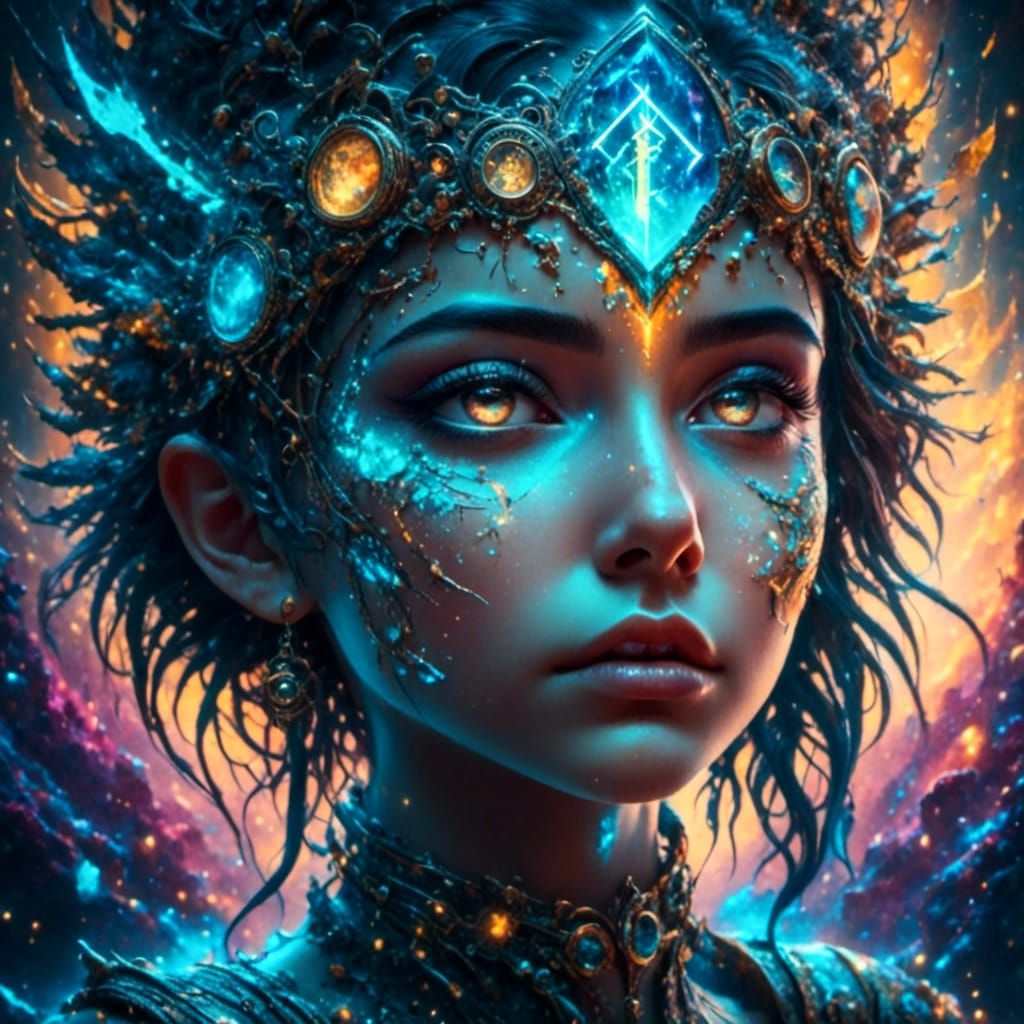 Glowing Runes Portrait in Hyperrealistic Style