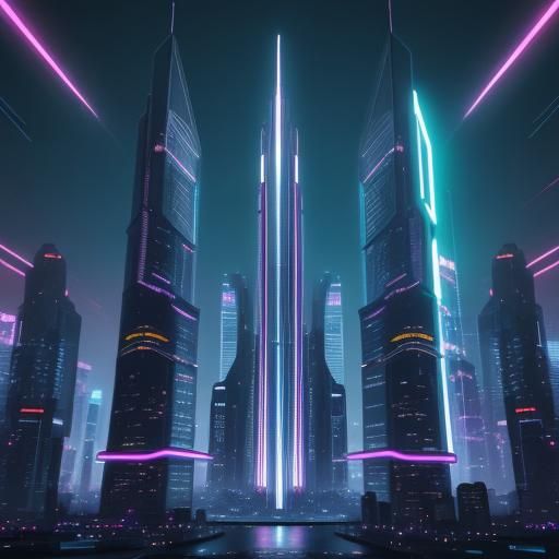 Neon Cityscape at Dusk in Synthwave Style