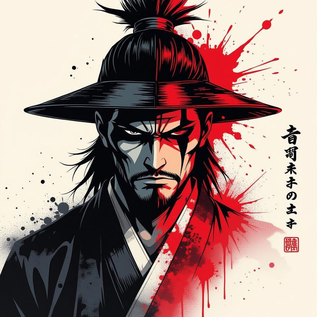 Bleach Canvas Samurai Art with Japanese Fragments