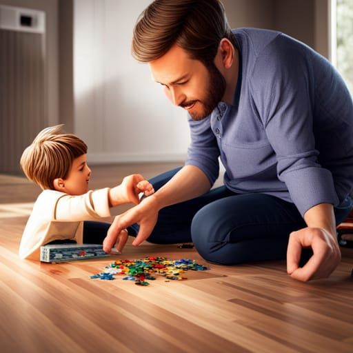 Father and Son Play Lego: Hyperrealistic Splash Art
