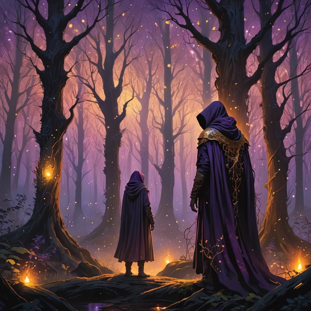 Mystical Figure in Glowing Forest Concept Art