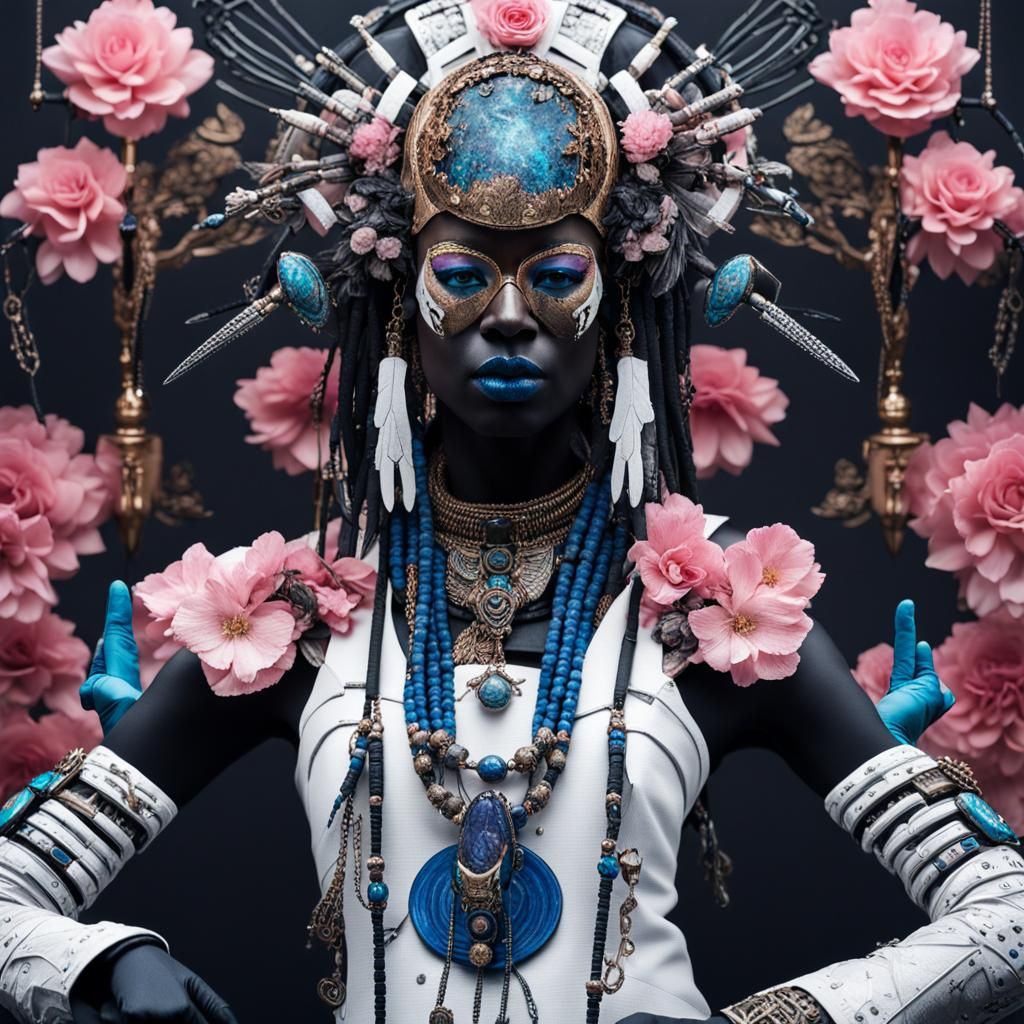 Beautifull white african ancient Greek Göd Hades shaman technoreaism