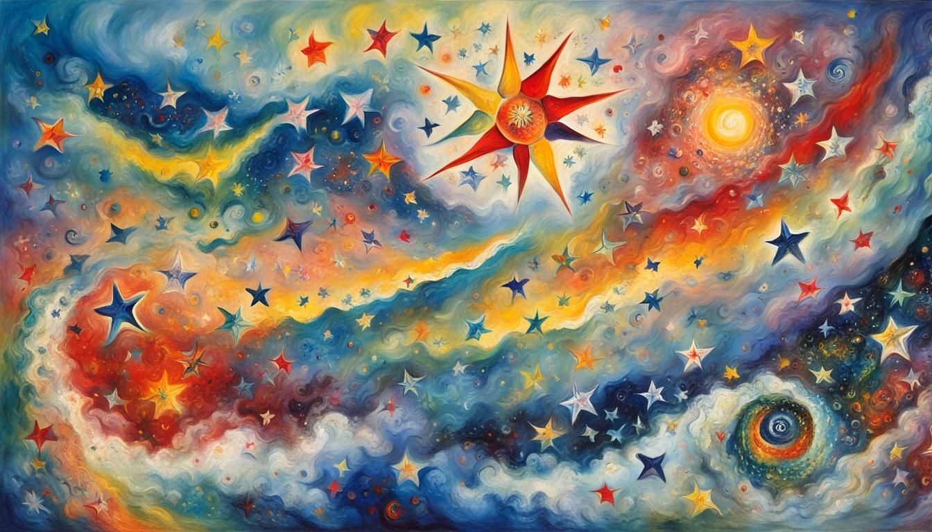 Whirling Stars and Magnetic Clouds: Naive Oil Painting