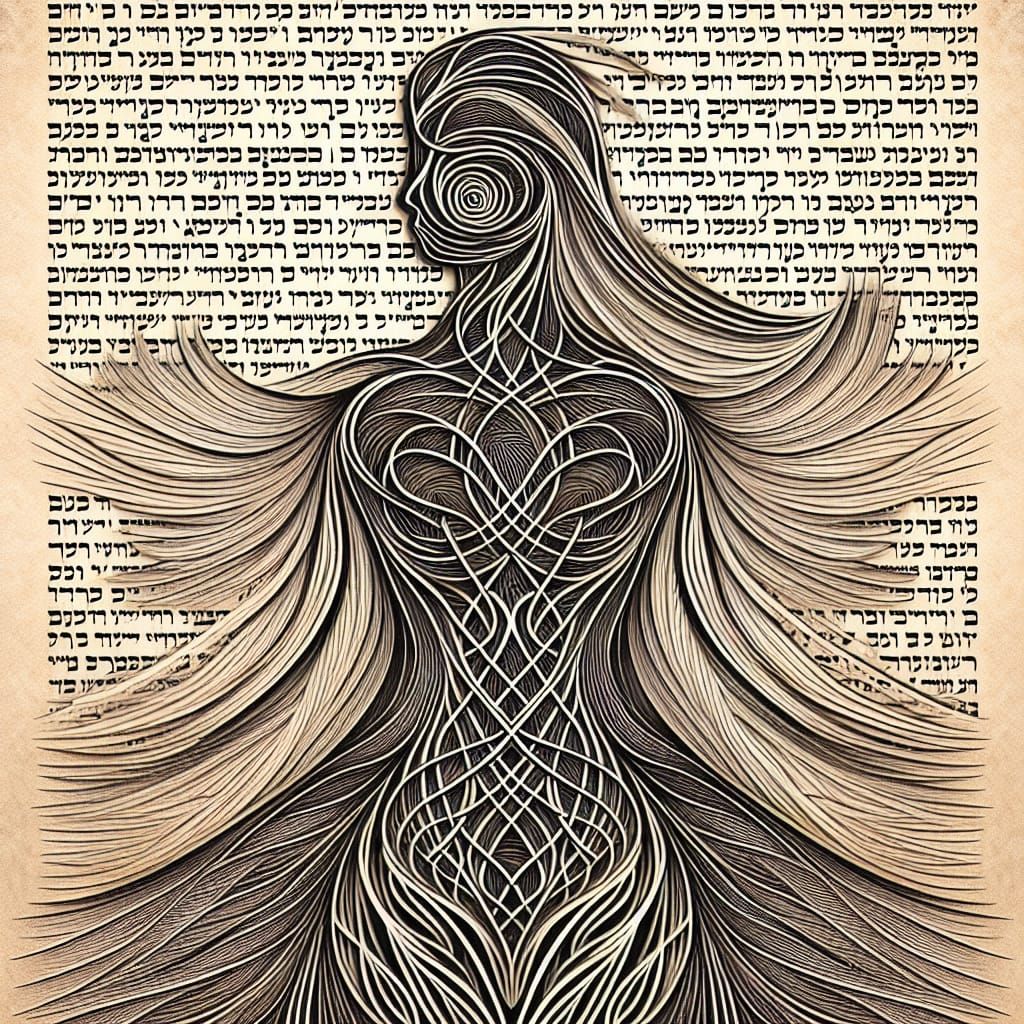 Abstract Figure in Leaf Veins and Hebrew Script
