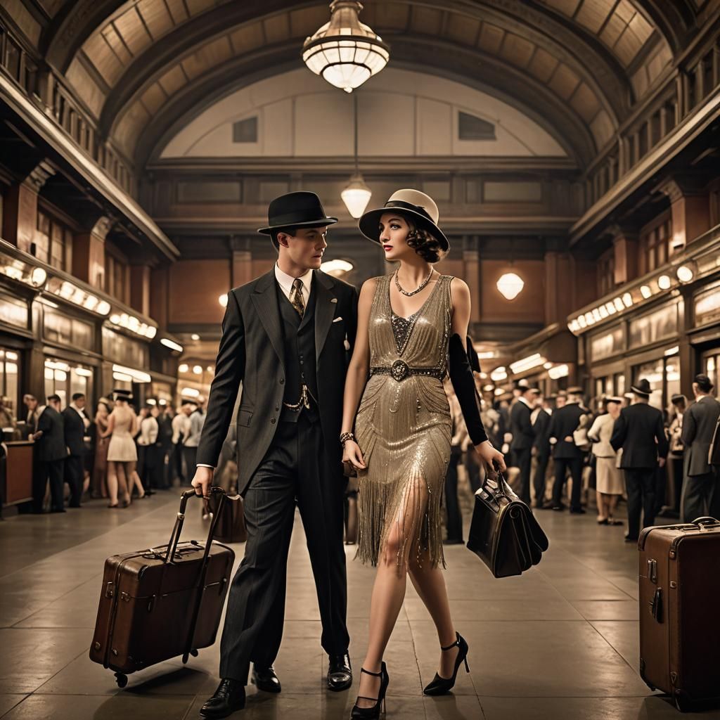 1920s Couple at Train Station in Pictorialist Style