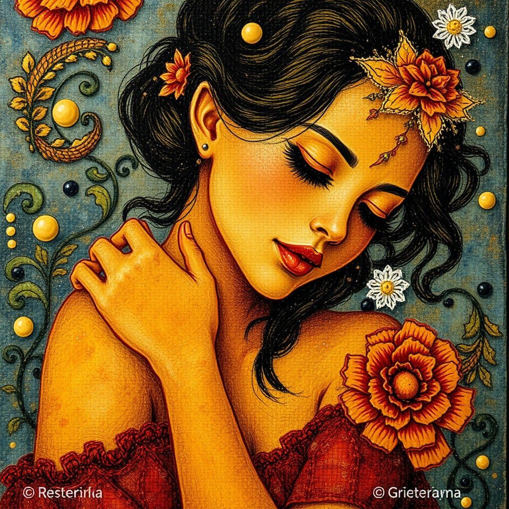 Vibrant Anime Art in Intricate Needlepoint Style