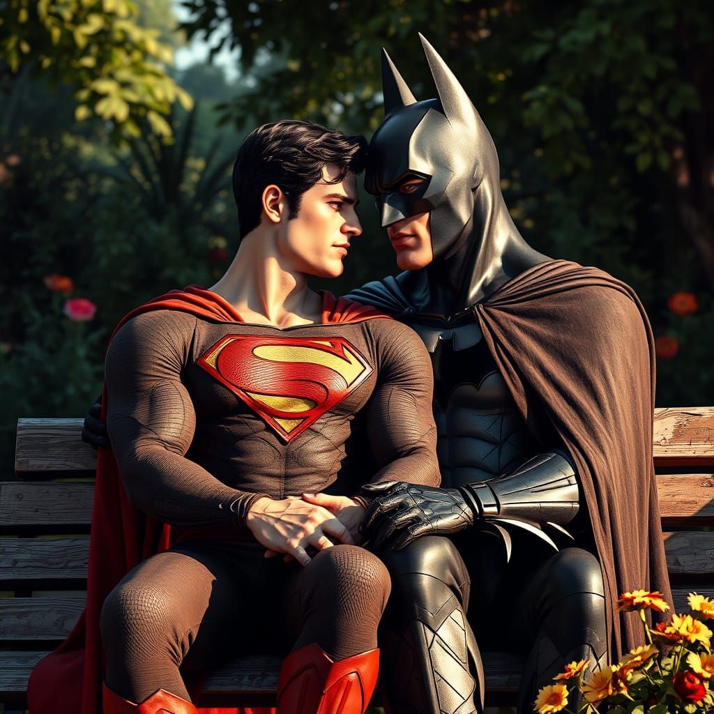 Superman and Batman sit intimately together