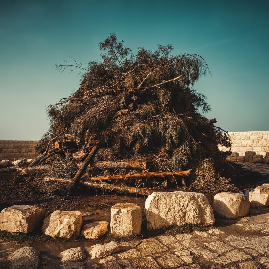 Drenched Woodpile on Mount Zion in Bible Times