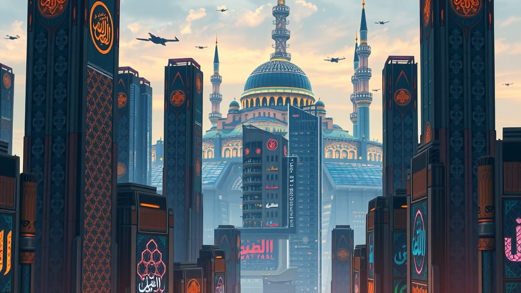 Futuristic Islamic Cityscape in Anime Style
