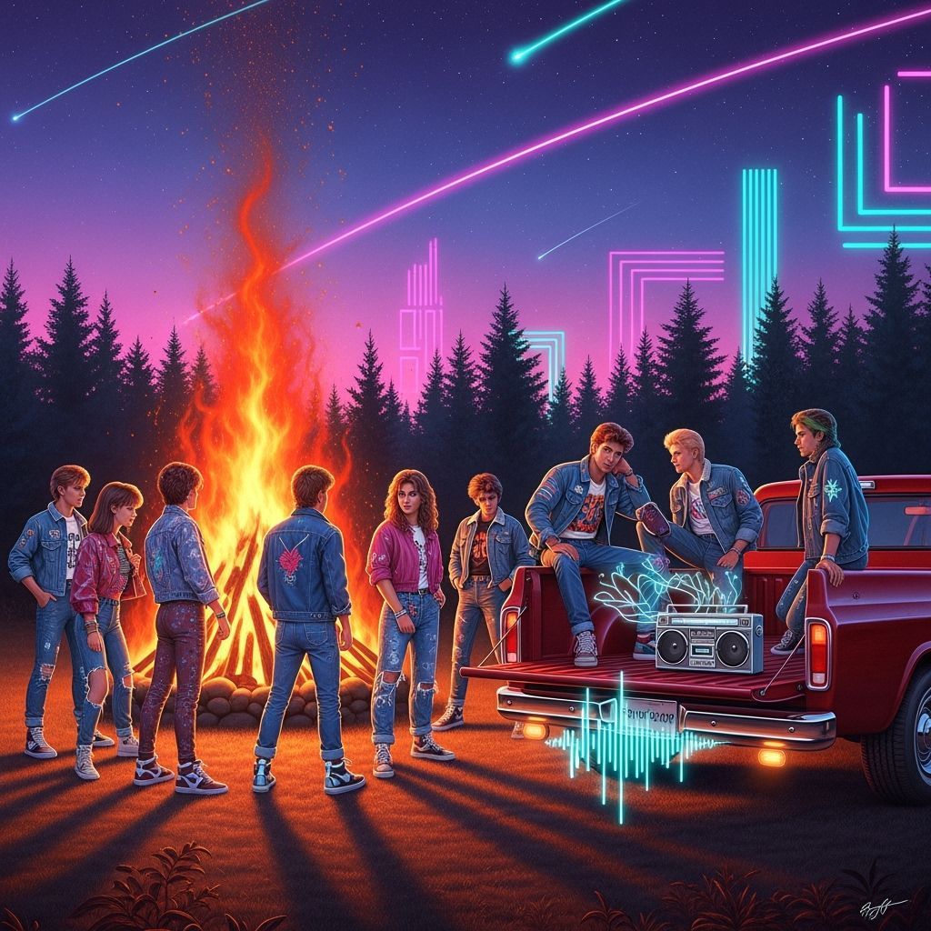 80s Teens at Bonfire Party in Nagel Style