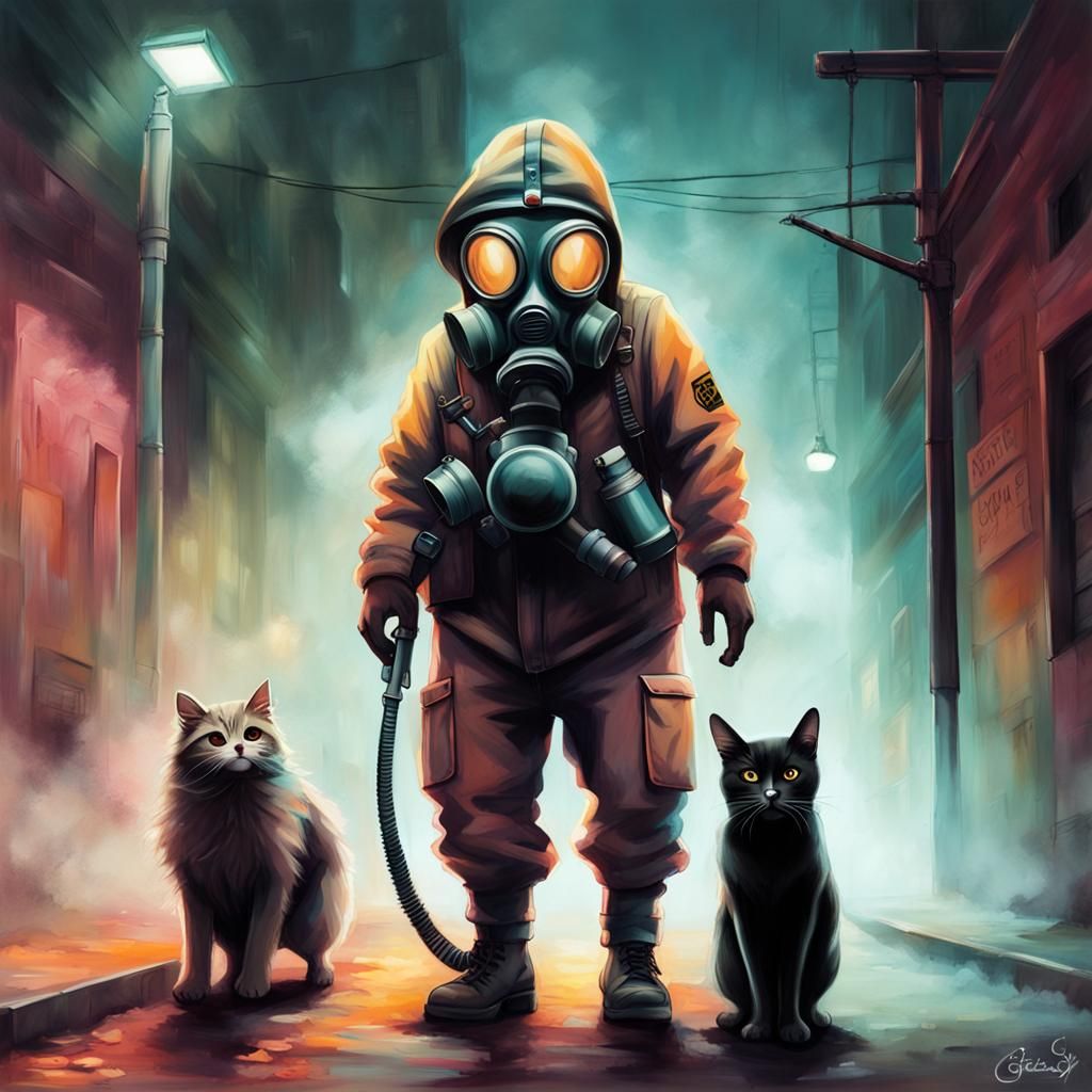 Dog and Cat in Smoky Alley, Graffiti Art