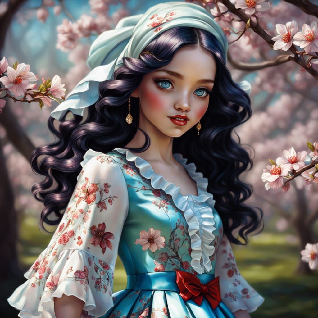 Whimsical Springtime Girl in Delicate Floral Dress