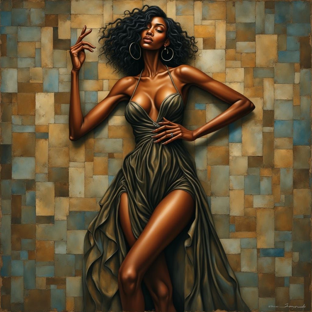 Beautiful Black Woman in Atmospheric Oil Painting Style