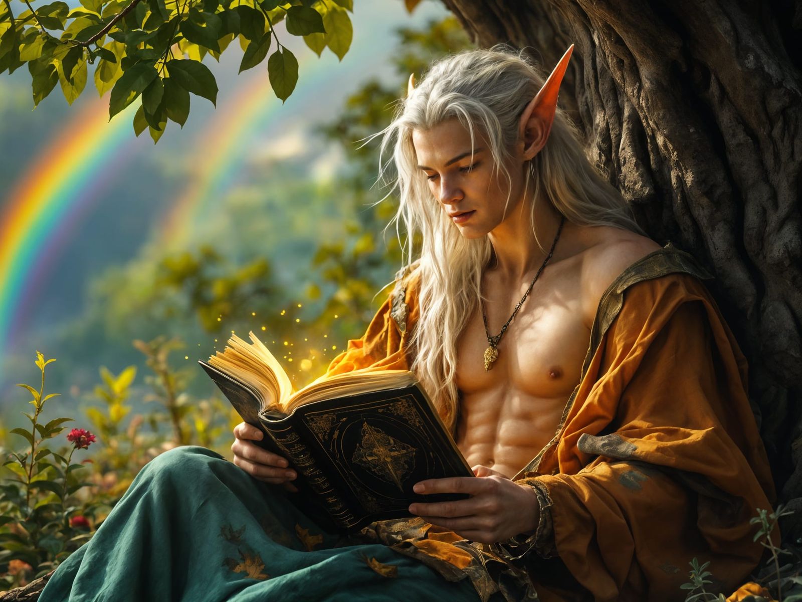 Ethereal Elf Reader in Whimsical Woodland